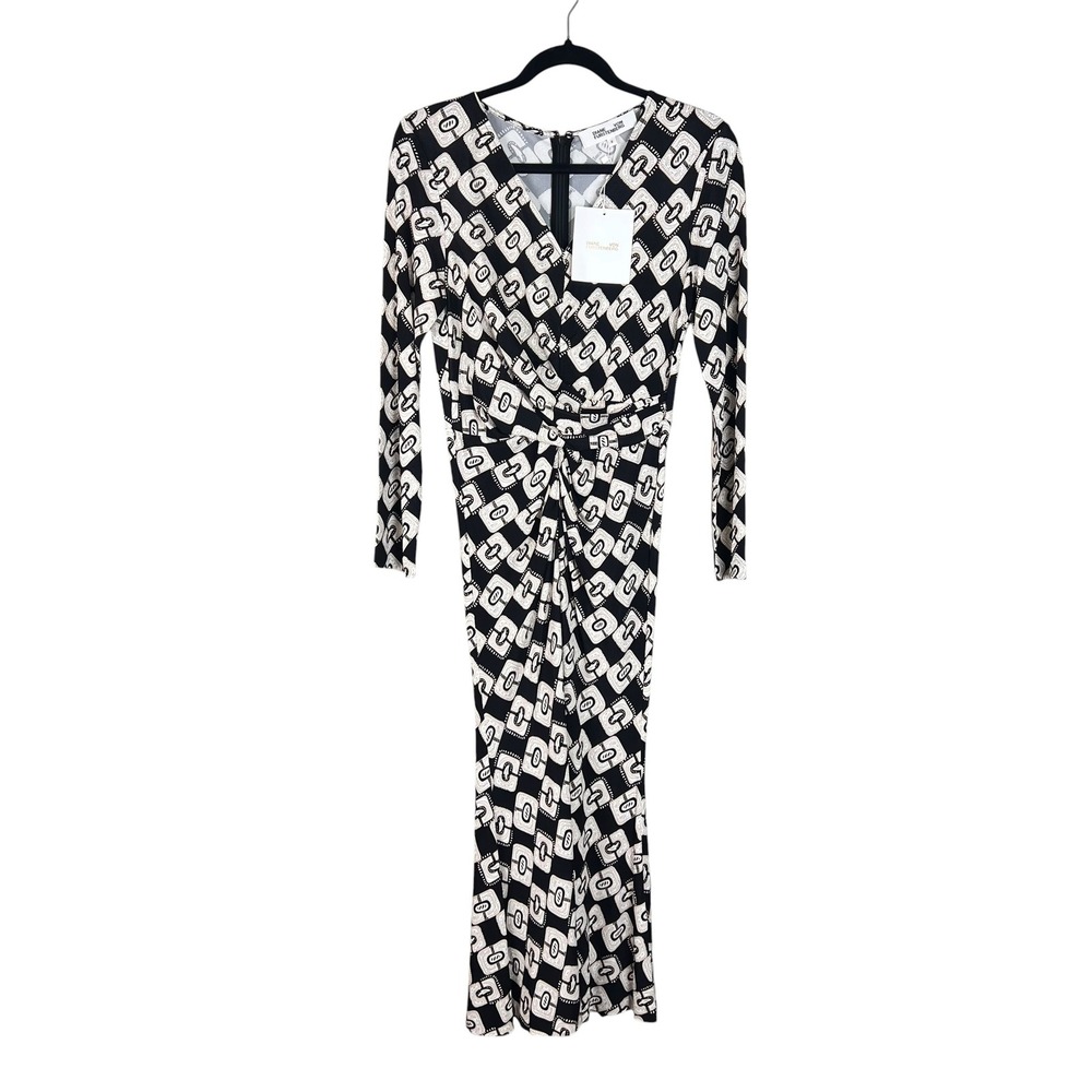 Diane von Furstenberg DVF Timmy Midi Dress Paisley Chainlink Black Size 6 NWT